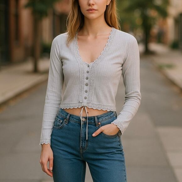 Free People Linen Blend Bohemian Cropped Lavender Women's Boxy Top Size Large - Picture 1 of 13